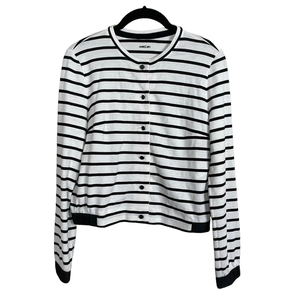 Marc Cain Knit Jacket Black White Striped Cropped Button‎ Up Nautical Minimalist